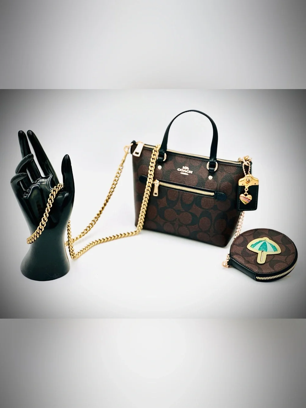 Coach Black Signature Leather Tote with Gold Hardware